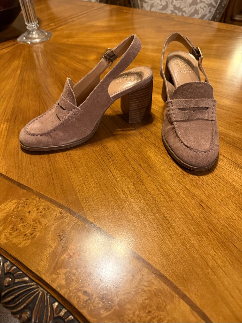 Vince Camuto Suede Slingback Loafer Heels in Taupe - Picture 2 of 5